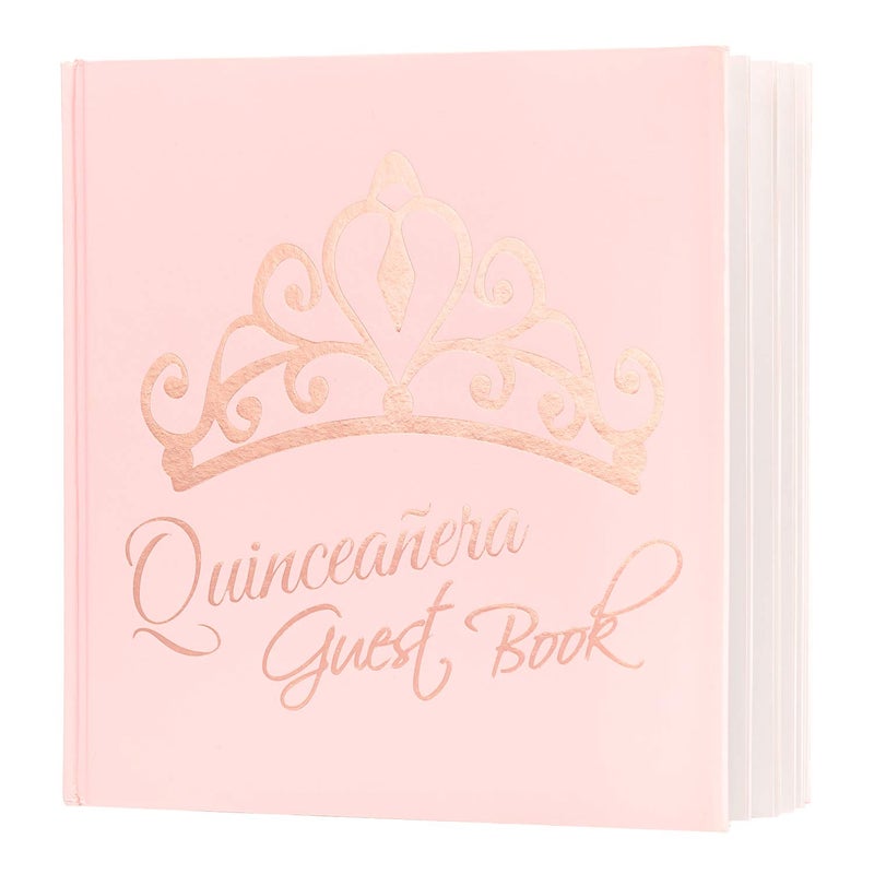 Calculs Libro De Firmas para QuinceaÃ±era Guest Book 15th Quinceanera Party Favors Polaroid Picture Book Decorations 8.5â€ Square Pink Cover Rose Gold Gilding - Image 1